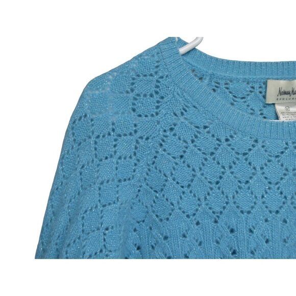 Neiman Marcus Sweater Womens Size M Cashmere Blend Blue Shimmery‎ - Picture 4 of 8